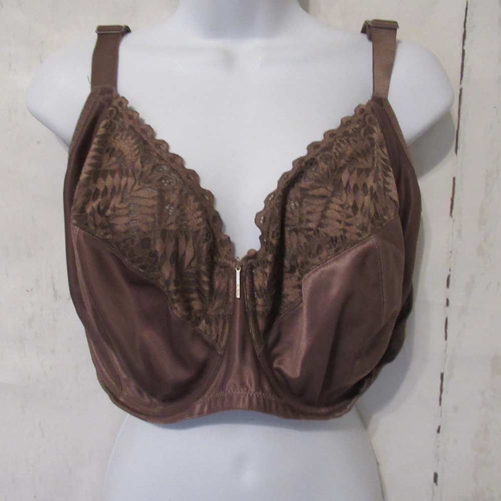 Adella Bra 42H Brown ALace thena Full Cup Underwire Plus Size Back Closure